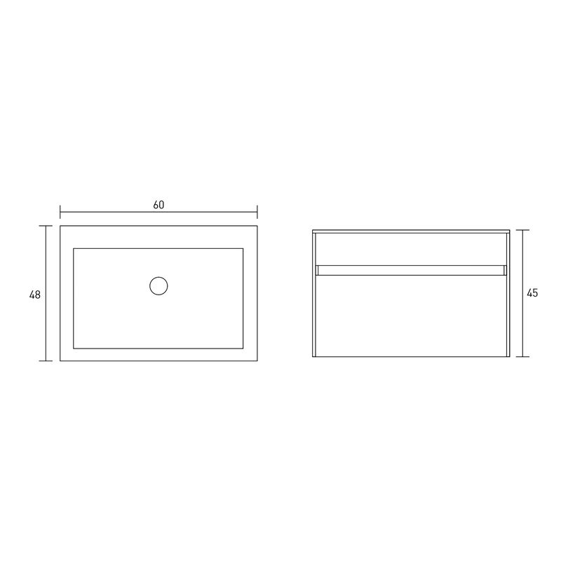 MUEBLE CON LAVATORIO PARA GRIFERIA BAJA SUNSET WHITE 60X48 CM