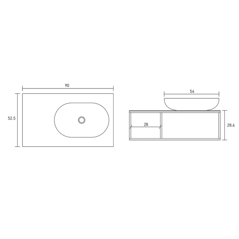 MUEBLE CON BOWL PARA GRIFERIA ALTA PICASSO 90X52.5X28.6 CM