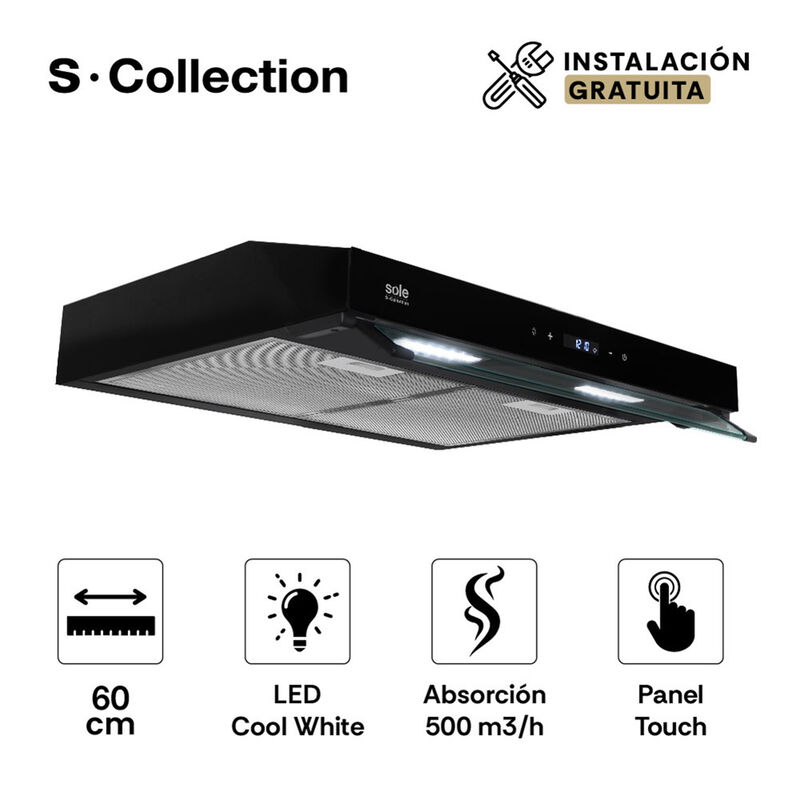 CAMPANA LINEAL SLIM BLACK 59.7X48.8X10 CM