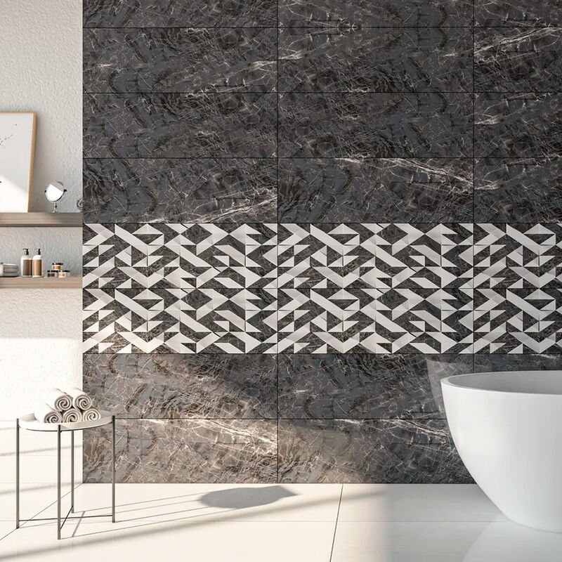 CERÁMICO ESMALTADO TREZIA BLACK BRILLO 30X90 CM