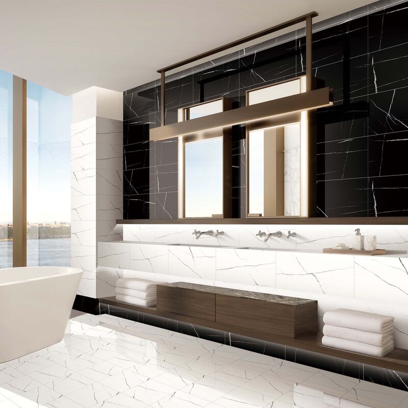 CERÁMICO ESMALTADO EVORA MARBLE BLACK BRILLO 30X60 CM