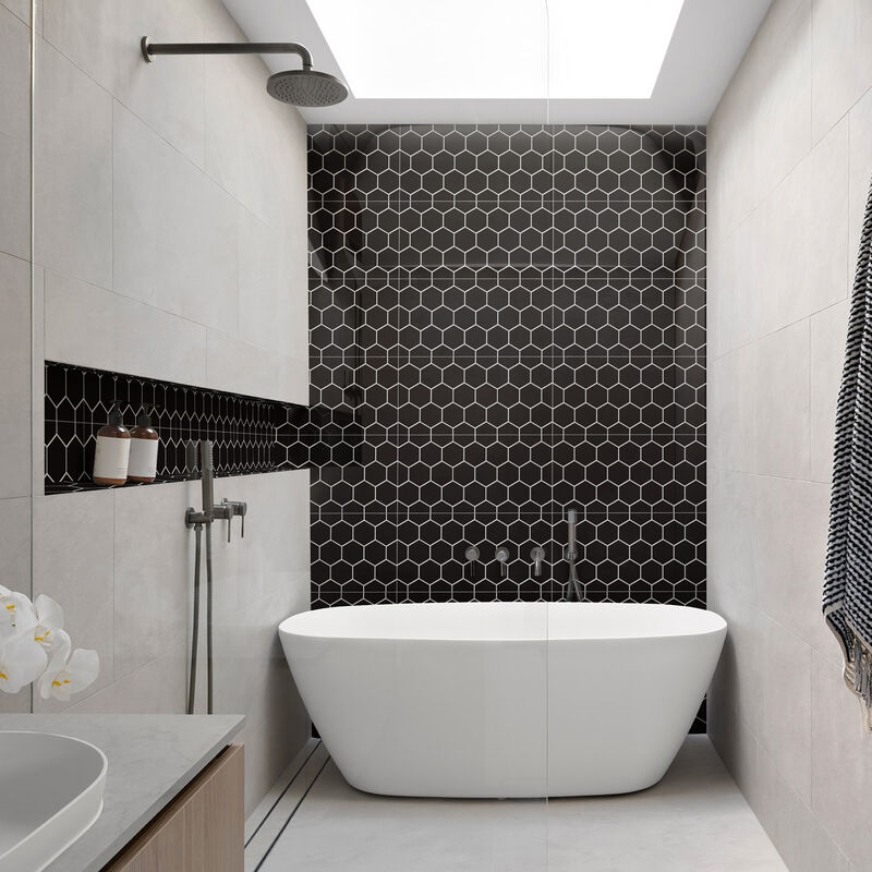 CERÁMICO ESMALTADO HEXA BLACK BRILLO 30X60 CM