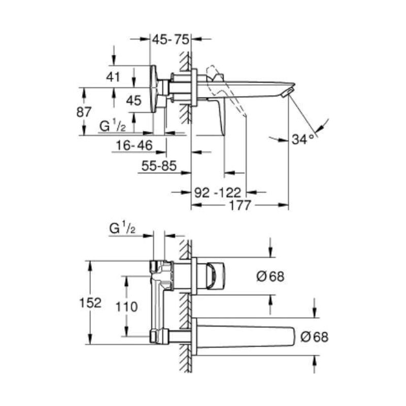 GROHE GRIFERÍA MONOCOMANDO A LA PARED BAU EDGE CROMO