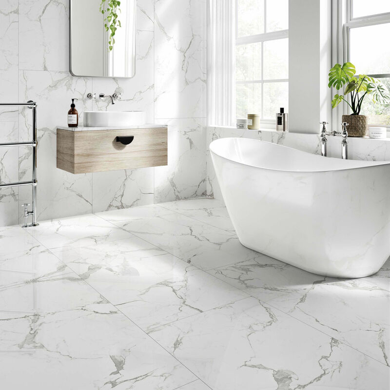 PORCELANATO ESMALTADO NEW CARRARA PULIDO 60X120 CM