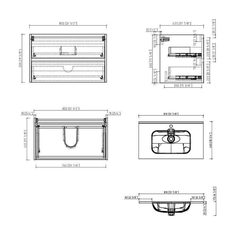 KLIPEN MUEBLE CON LAVATORIO SUSPENDIDO ELEMENTI WHITE 80X45.5X50 CM