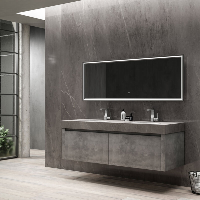 MUEBLE CON LAVATORIO SUSPENDIDO DOBLE CAPRI GREY 160X60X40 CM