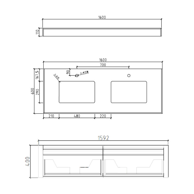 MUEBLE CON LAVATORIO SUSPENDIDO DOBLE CAPRI GREY 160X60X40 CM
