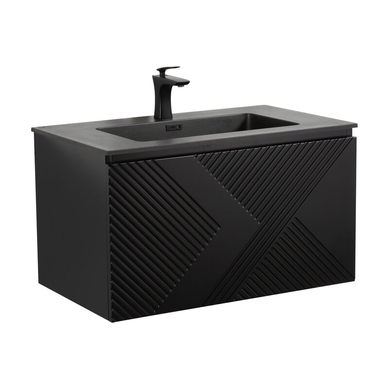 MUEBLE CON LAVATORIO SUSPENDIDO ZURICH BLACK 80X48X45 CM