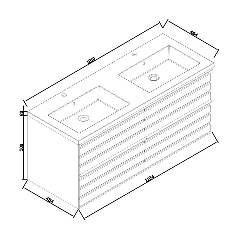 MUEBLE DE BAÑO SUSPENDIDO DOBLE ALEXO 120X46X50 CM CON TABLERO