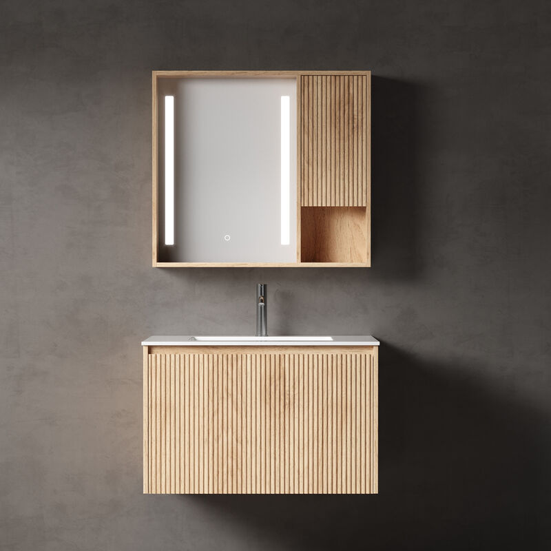 MUEBLE CON ESPEJO SUSPENDIDO DUBLIN CARAMEL 80X53X49 CM