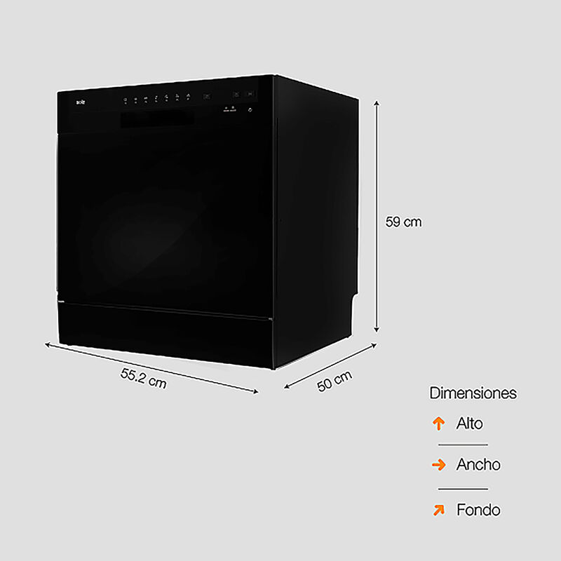LAVAVAJILLAS LIBRE INSTALACIÓN BLACK 60 CM 8 PERSONAS 59X55.02X50 CM