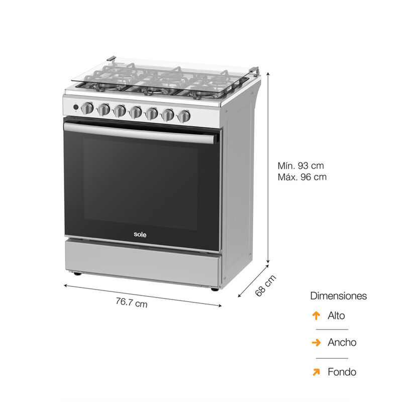 COCINA DE PIE ARUBA 76 CM 6 QUEMADORES 96X76.7X68 CM