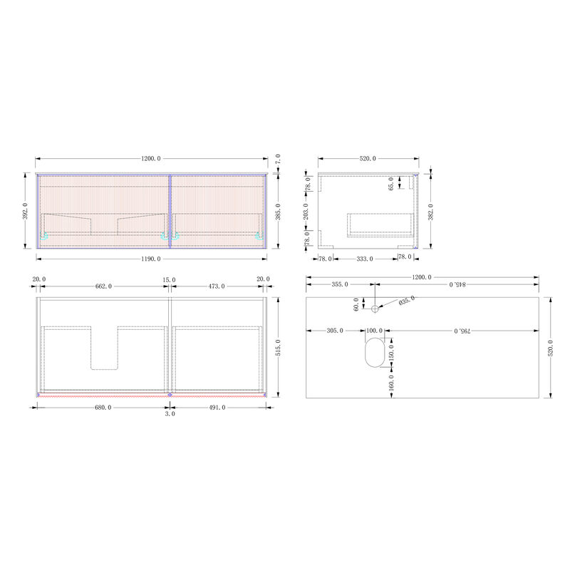 KLIPEN MUEBLE DE BAÑO SIN LAVATORIO SUSPENDIDO ROCK 120CM 120X52X39.2
