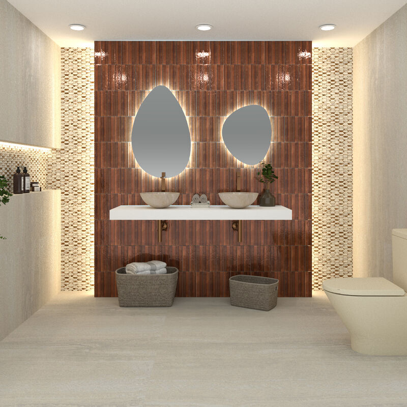 PORCELANATO ESMALTADO LUME CARAMEL STRUTTURA 3D RAKE LUX MARRÓN BRILLO 6X24 CM