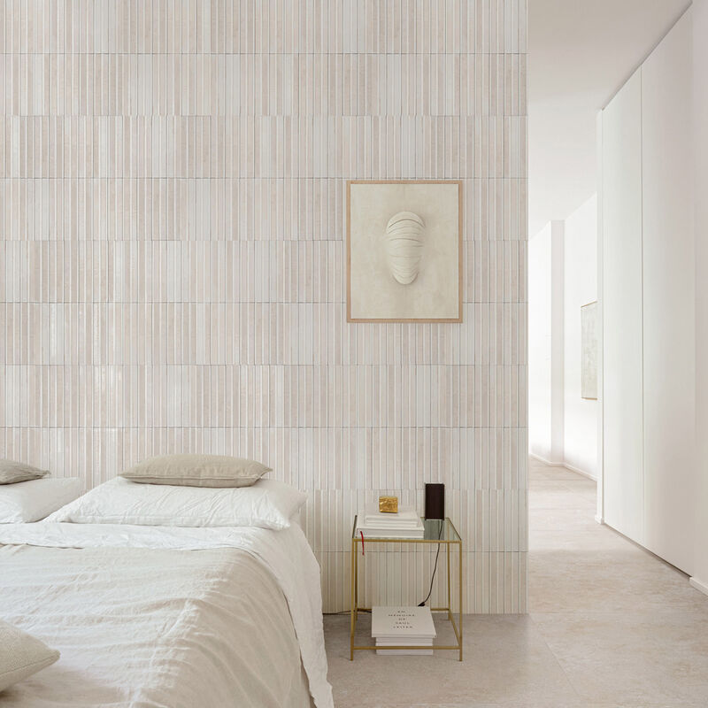 PORCELANATO ESMALTADO LUME BONE STRUTTURA 3D RAKE LUX WHITE BRILLO 6X24 CM