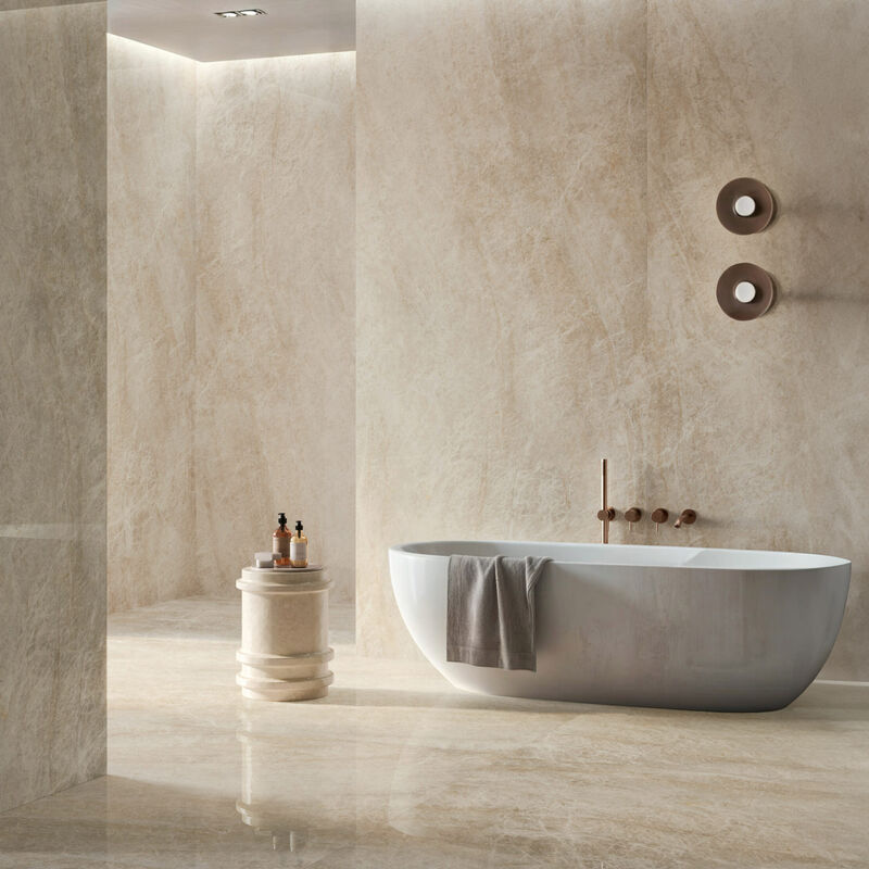 PORCELANATO ESMALTADO TAJ MAHAL BEIGE PULIDO 60X120 CM