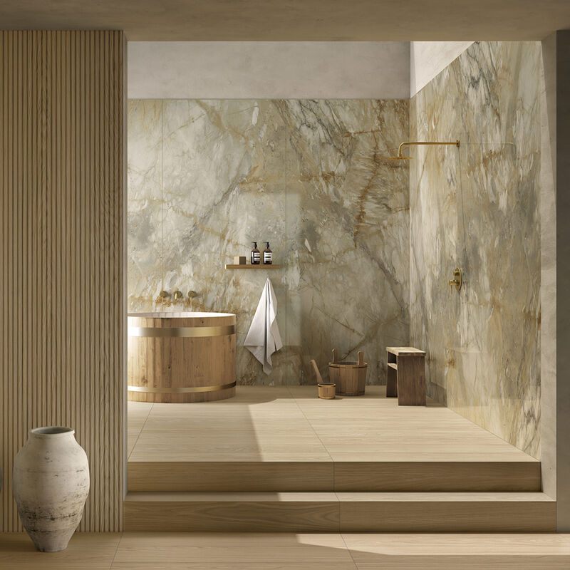 PORCELANATO NO ESMALTADO BRECCIA VAN GOGH MARFIL PULIDO 120X278 CM