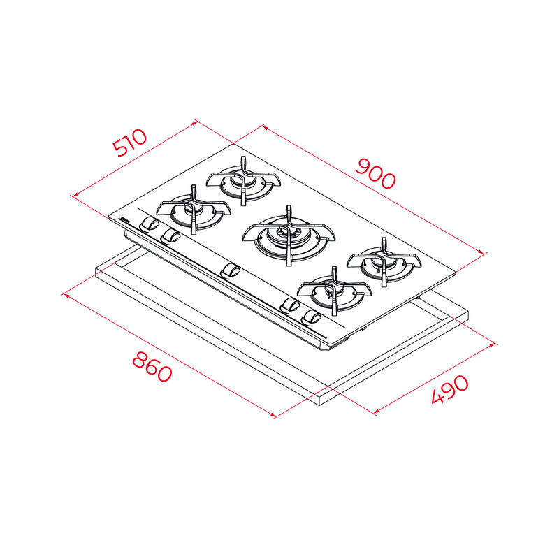 ENCIMERA A GAS GBC-95030 KB 90 CM 5 QUEMADORES 90X51X11 CM