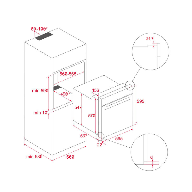 HORNO ELÉCTRICO HLB-8408-BK 60 CM 70 LITROS 59.5X53.7X59.5 CM