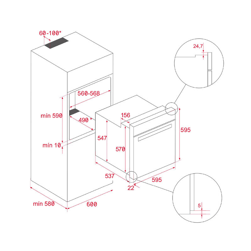 HORNO ELÉCTRICO HLB-760-G 60 CM 70 LITROS 59.5X56.5X59.5 CM