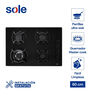 COCINA A GAS SOLCO047V3 VIDRIO TEMPLADO DOMÉSTICO 4 QUEMADORES 65CM