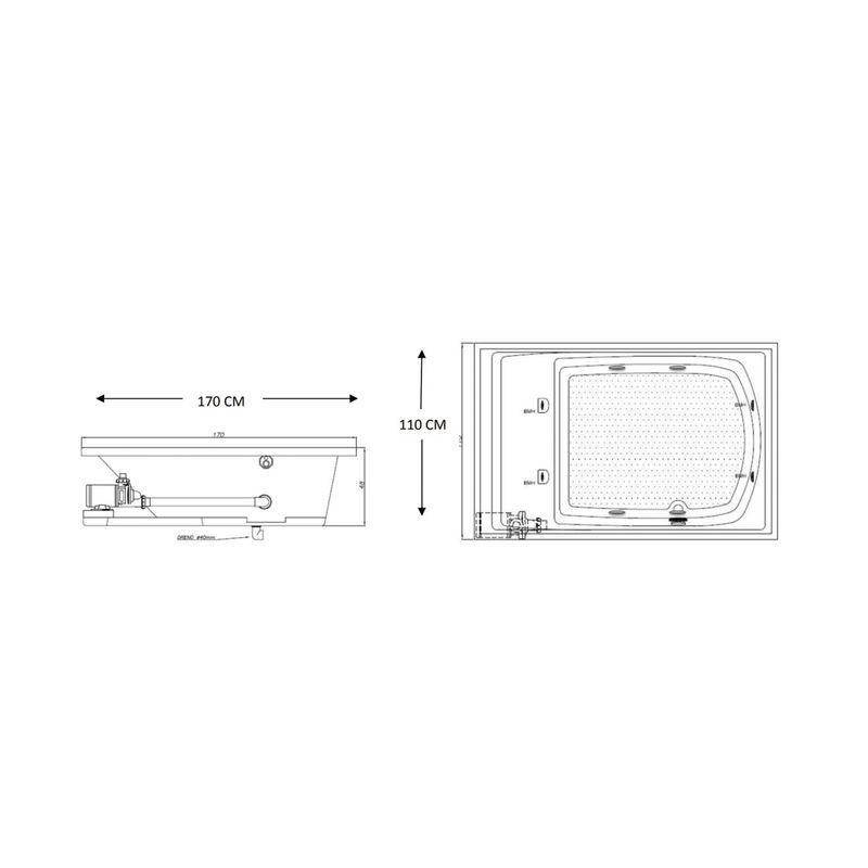 TINA HIDROMASAJE CARINA BLANCO 170X110X48 CM RECTANGULAR